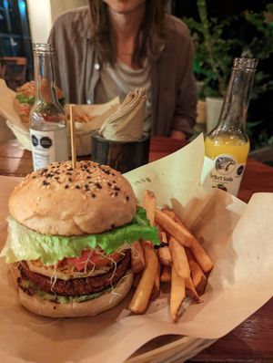 Maya burger at Mango y Chile in Bacalar