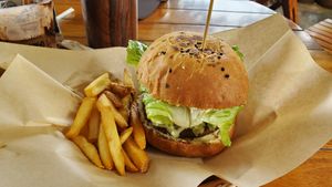 Falafel burger at Mango y Chile in Bacalar