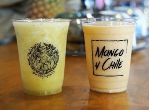 Fresh fruits smoothies at Mango y Chile in Bacalar