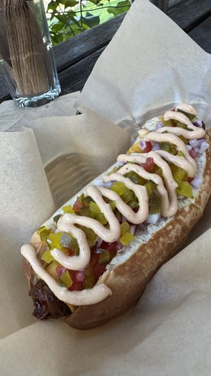 Hot dog with cheese  at Mango y Chile in Bacalar