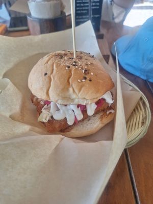 Tofu burger at Mango y Chile in Bacalar