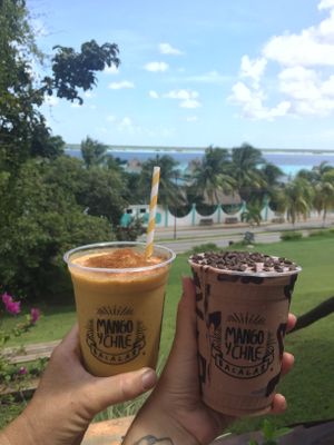 Turmeric frappe and chocolate milkshake  at Mango y Chile in Bacalar