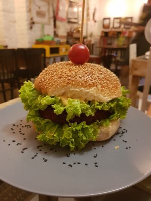 The enormous vegan beetroot burger at Wegeneracja in Opole