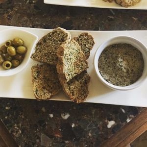 Perfect as a Starter or Snack, our Olive Tapenade with Rustic Bread. All Homemade, all Vegan at The Hidden Veggie Kitchen in Limoges