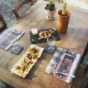 Enjoy Starters out on our terrace  at The Hidden Veggie Kitchen in Limoges