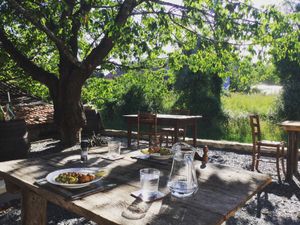 Out pretty garden terrace area at The Hidden Veggie Kitchen in Limoges