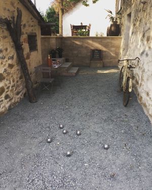 Play Boules after your meal on our lower level terrace. Great fun :) at The Hidden Veggie Kitchen in Limoges