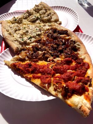 Vegan white pizza - I forgot the middle one I think it was vegan bbq chicken and vegan chicken parm  at That Pizza Place in Levittown