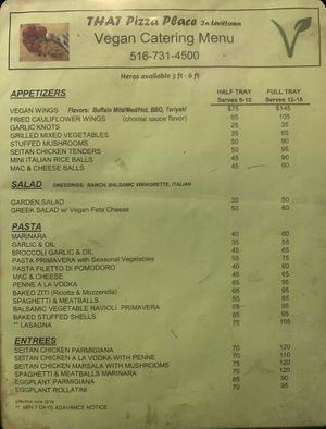 Vegan Catering Menu   at That Pizza Place in Levittown