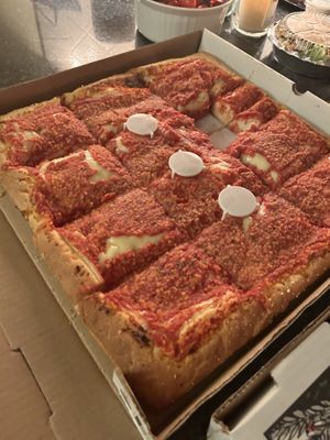 Vegan upside down Sicilian pie  at That Pizza Place in Levittown