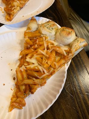 Penne and garlic knot slice at That Pizza Place in Levittown