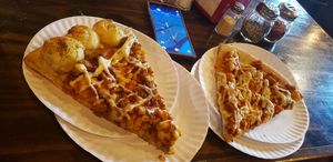 vegan garlic knot crust with mac and cheese, french fries and cheese, buffalo cauliflower slice at That Pizza Place in Levittown