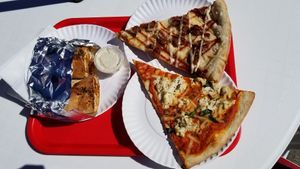 Vegan vodka slice, vegan bbq chicken slice, vegan Buffalo roll at That Pizza Place in Levittown