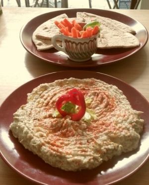 Mutabal or Baba Ganoush salad or Salata de vinete (eggplant salad) at Veg Art Natural Food in La Palma