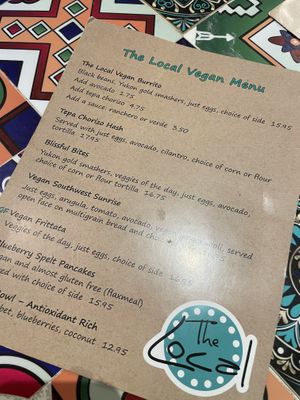 Vegan menu  at The Local in Prescott