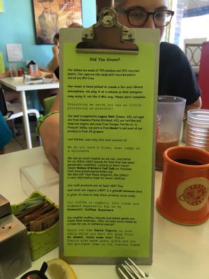 Did you know? Facts about the restaurant and their products on each table. at The Local in Prescott