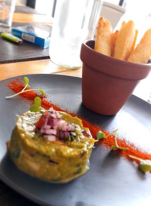 Casava chips with guacamole at Nagev in Evandale