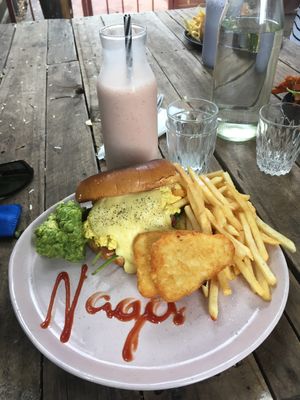 Breakfast Burger with hash browns & avo. How good is this!! 😍😍 at Nagev in Evandale