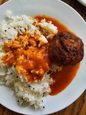 Rice with lentil ball at Rada & K in Karagandy