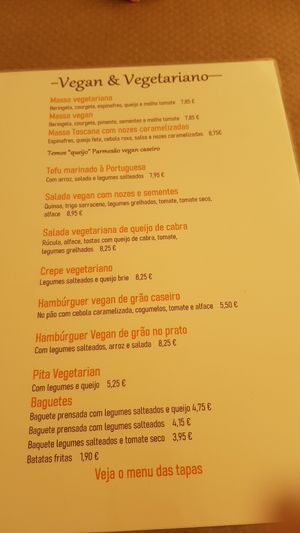 Menu at Ateliê 47 in Silves