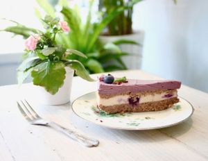 This blueberry cheesecake was so tasty!  at Paradise Plantbased in North West London