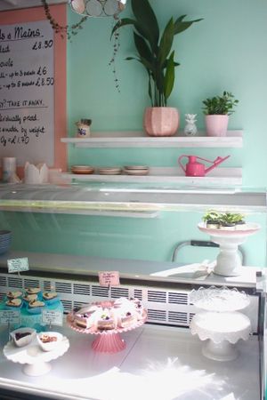 beautiful pastel paradise inside decor  at Paradise Plantbased in North West London