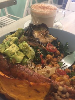 Buddha bowl and chai latte 🌱 at Paradise Plantbased in North West London