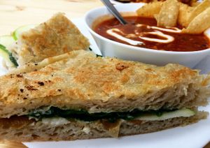 Mel's Fav Panini with the Taco Soup of the Day at Grow Your Roots Cafe in Ottawa