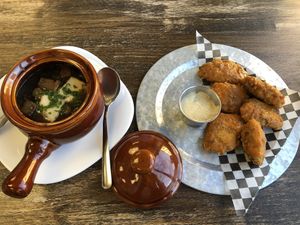 Wings and French onion soup at Grow Your Roots Cafe in Ottawa