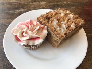 Raspberry cupcake and cinnamon coffee cake at Grow Your Roots Cafe in Ottawa