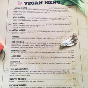 vegan menu at Greg Cafe in Tiberias