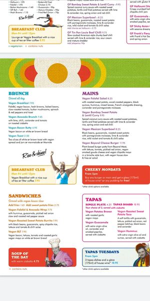 Vegan menu at Pico Lounge in Glossop