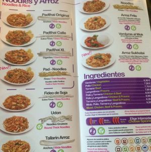 menu  at Padthaiwok in Torremolinos