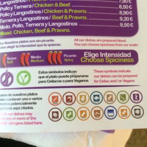 V= vegan  at Padthaiwok in Torremolinos