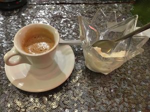 vegan sorbett and of course espresso! at Pizzeria Pasta Da Nando in Perpignan