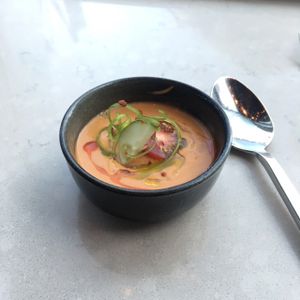 Blended tomato gazpacho at EVO Restaurant and Bar in Portland