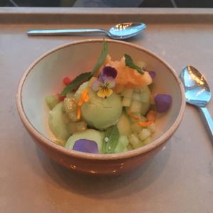 cucumber rose sorbet  at EVO Restaurant and Bar in Portland