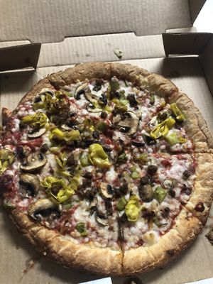 Yummmm vegan with gluten free crust  at Pablo's Pizza in Grand Junction