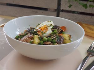 Salada morna com cogumelo shiitake at 1881 Cervejaria in Amarante