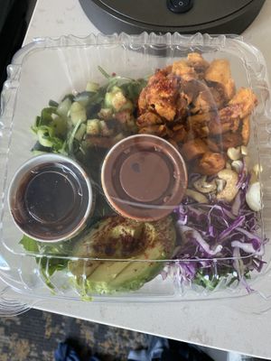 Spicy Buddha bowl to go - not pictured is the rice and chickpea  at 49th State Brewing Co in Anchorage