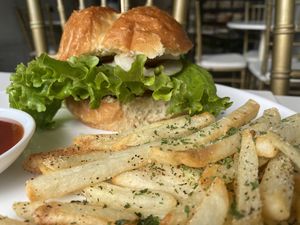Classico (TVP Burger) and Fries  at De Aca in San Jose