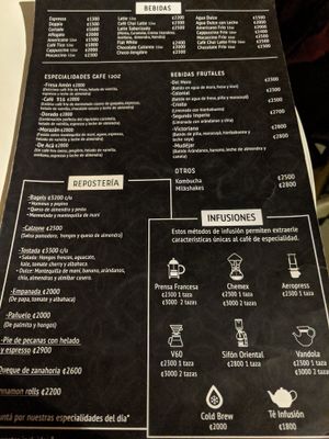 Menu at De Aca in San Jose