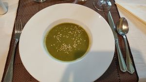 Peas soup at VeganFresh Hotel & Restaurant in Medvode