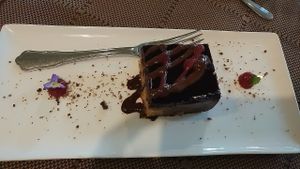 Raspberry chocolate cake at VeganFresh Hotel & Restaurant in Medvode