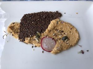 lentil spread with flaxseed cracker  at VeganFresh Hotel & Restaurant in Medvode