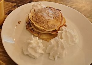 Sea salt almond butter pancakes with coconut cream at Ohms Cafe & Bar in Hong Kong Island