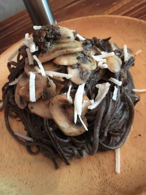 Black Truffle & Mushroom and Black Bean Spaghetti  at Ohms Cafe & Bar in Hong Kong Island