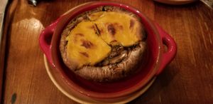 baked Portobello mashroom with vegan cheese at Ohms Cafe & Bar in Hong Kong Island