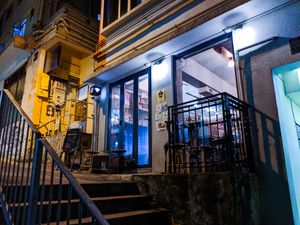 Ohms Cafe & Bar is just at the top of this short staircase at Ohms Cafe & Bar in Hong Kong Island