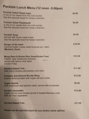 Breakfast and lunch menus at Peckish Cafe in Ennis